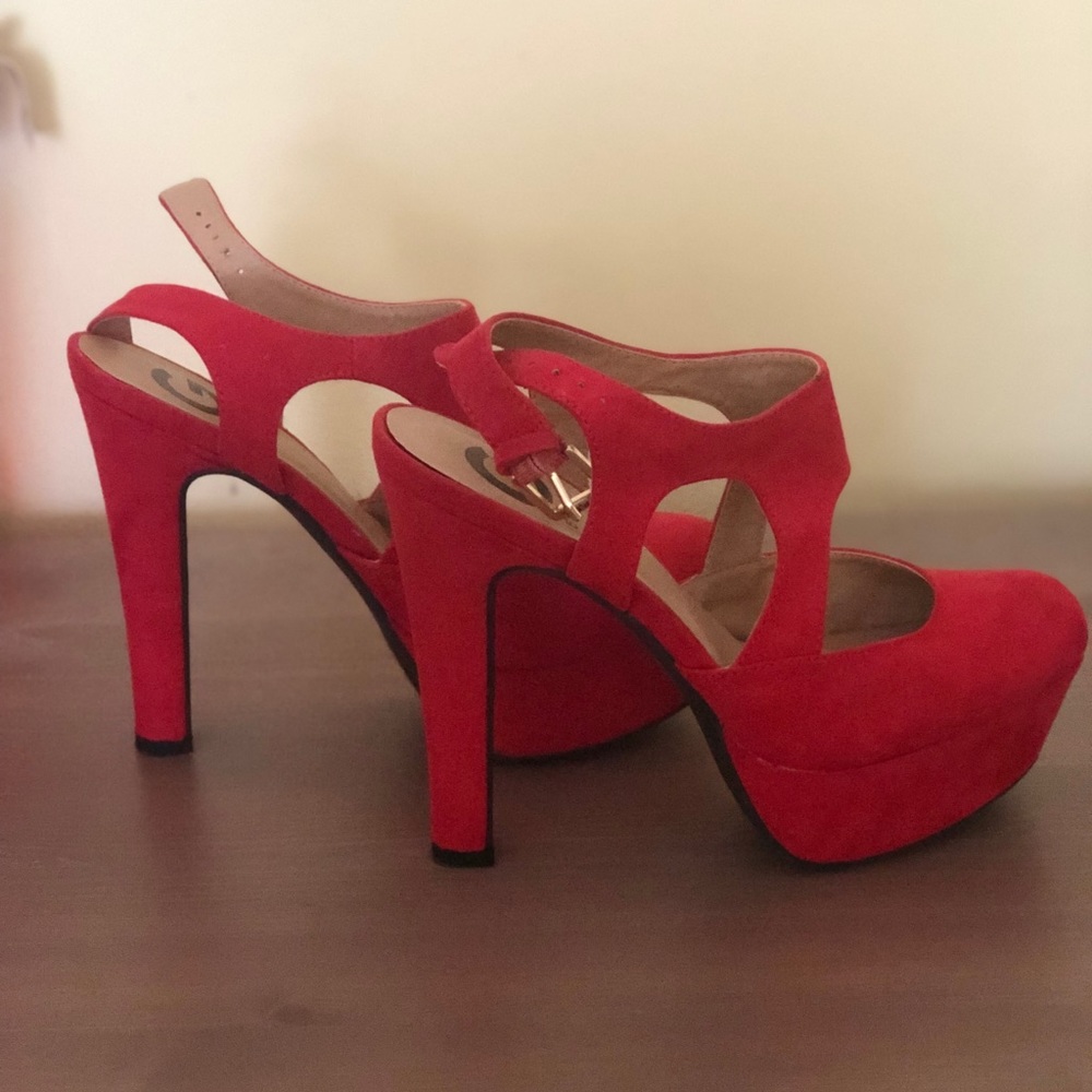 Red platform heels
